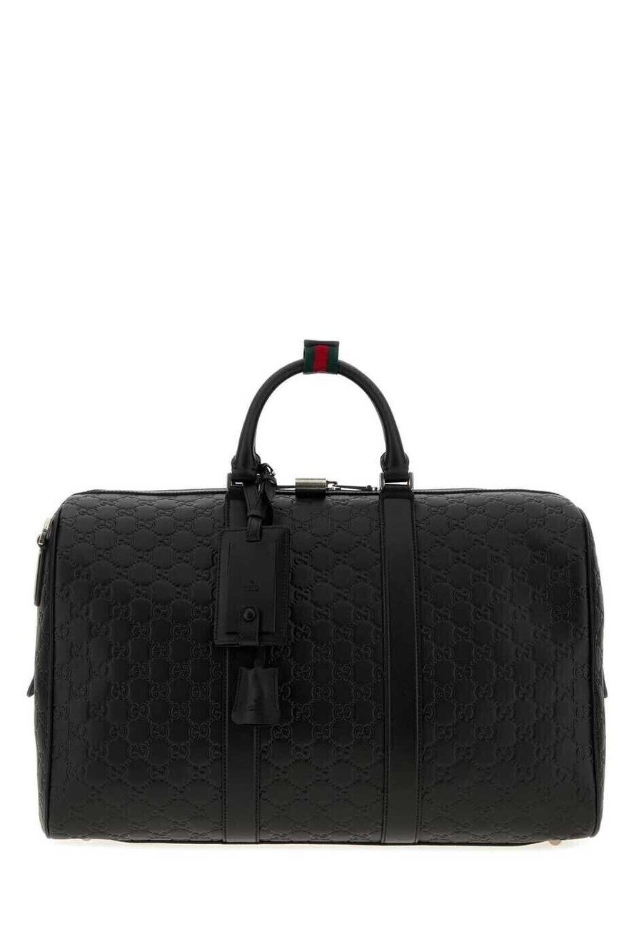 Gucci Guccissima Web Leather 2Way Duffle Travel Bag Black